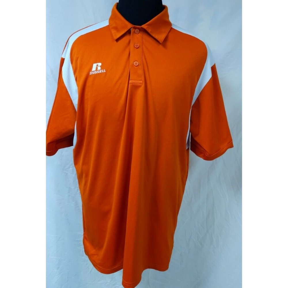 Russel Athletic Dri Power Mens XL Orange White Embroidered Logo Polo Shirt
